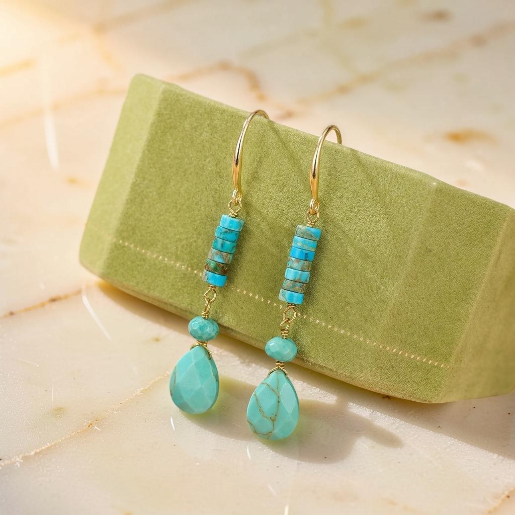 ATELIER-TIBET – Boucles d'Oreilles Turquoise – Cylindre