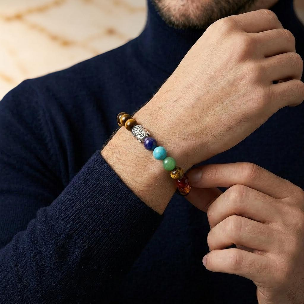 ATELIER-TIBET – Bracelet 7 Chakras Œil de Tigre et Pierres Naturelles - Bouddha