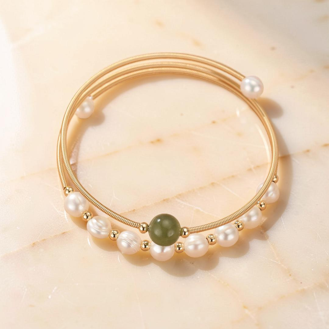ATELIER-TIBET – Bracelet Jade Néphrite et Perle – Élégance Pure
