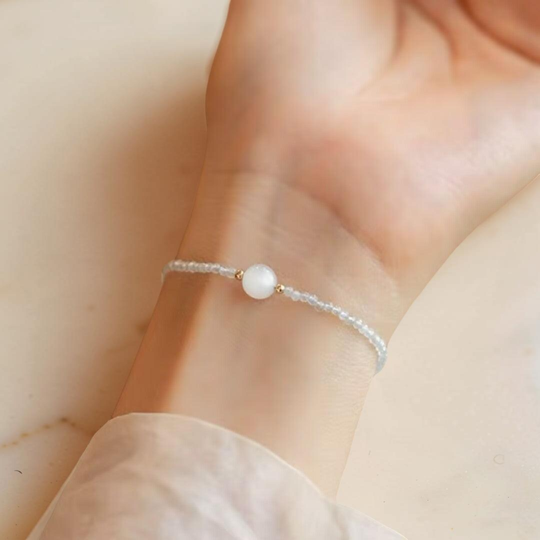 ATELIER-TIBET – Bracelet Pierre de Lune et Aigue Marine – Rêverie des Flots