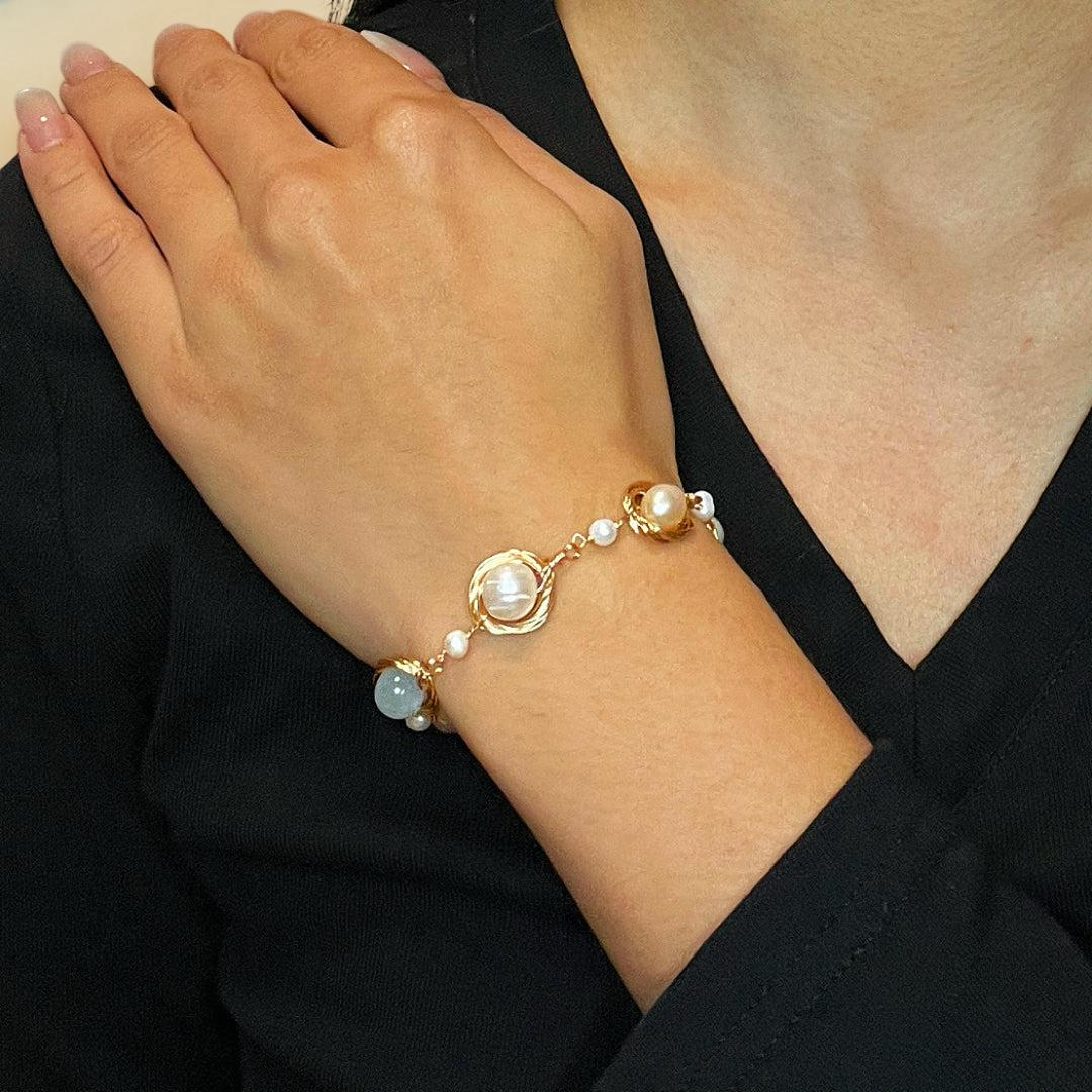 ATELIER-TIBET – Bracelet Aigue-marine et Perle – Trésor Marin
