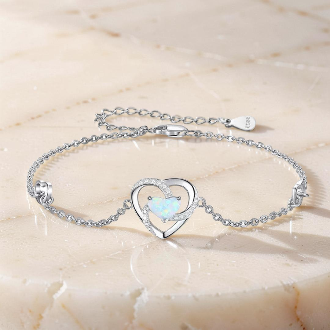 ATELIER-TIBET – Bracelet Opale – Cœur Éternel, Argent
