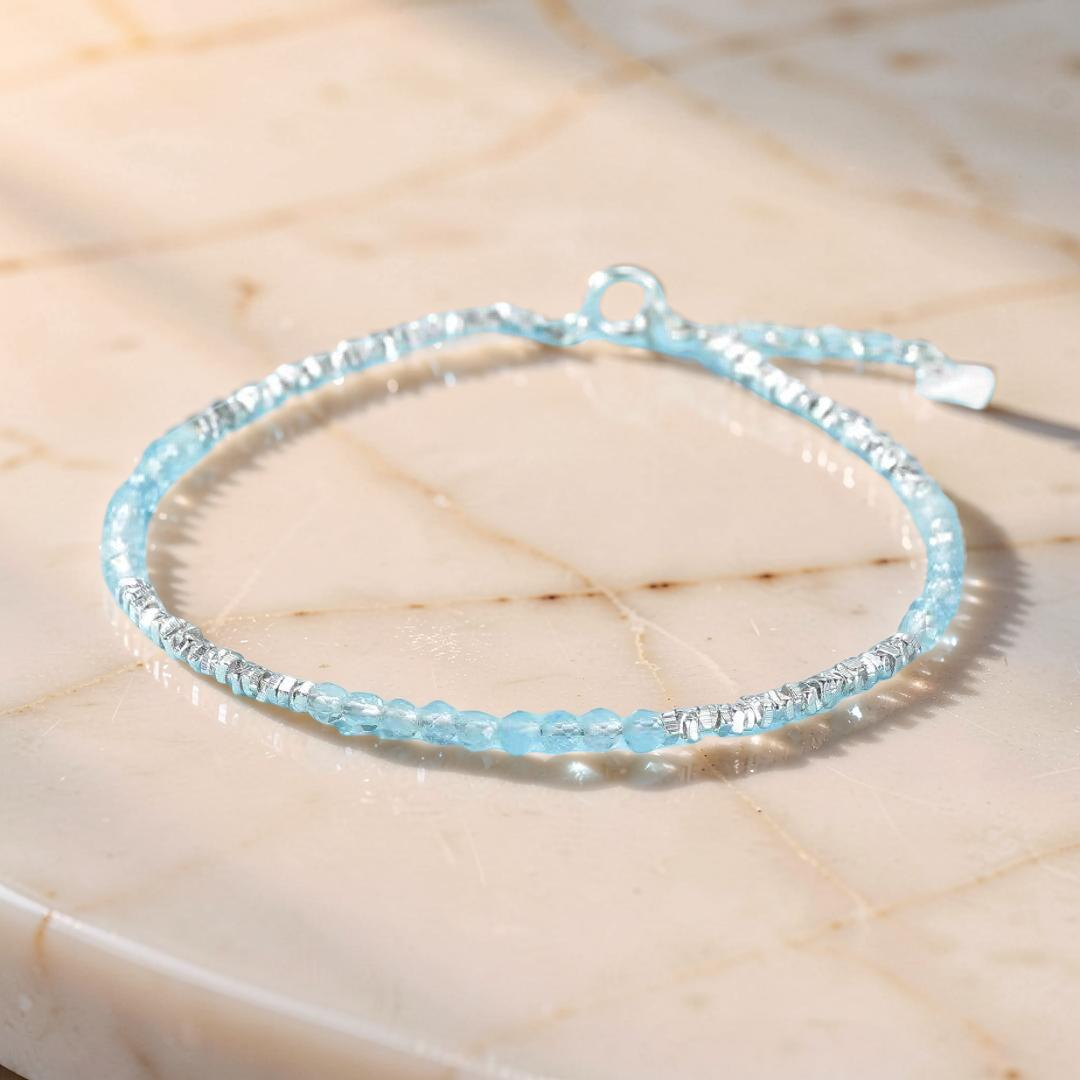 ATELIER-TIBET – Bracelet Aigue-marine – Brume Matinale, Argent