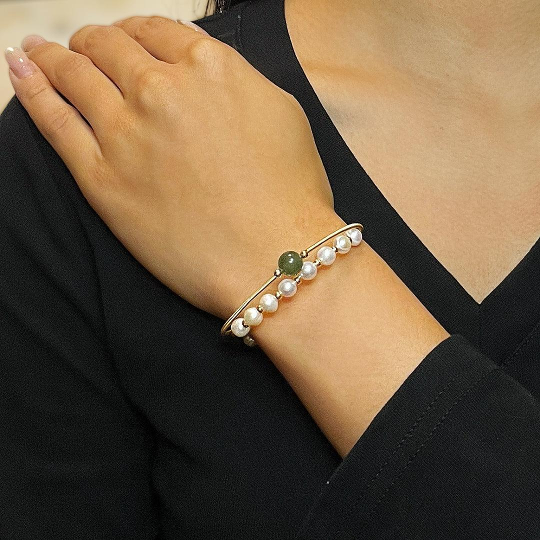 ATELIER-TIBET – Bracelet Jade Néphrite et Perle – Élégance Pure