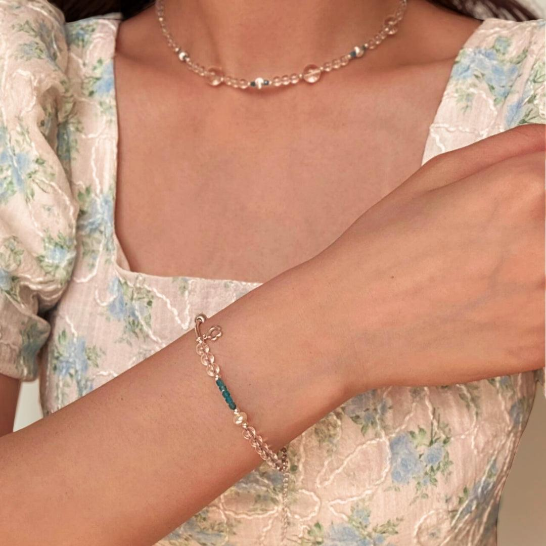 ATELIER-TIBET – Bracelet Cristal de Roche et Apatite – Onde Joyeuse, Argent