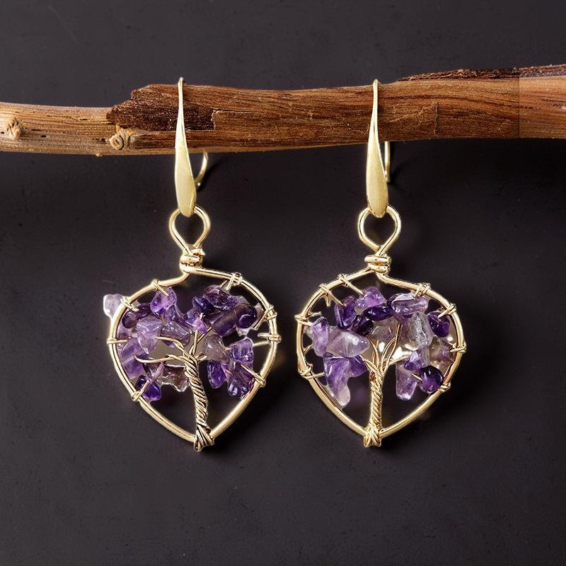 ATELIER-TIBET – Boucles d'oreilles Améthyste – Arbre Céleste, Cuivre