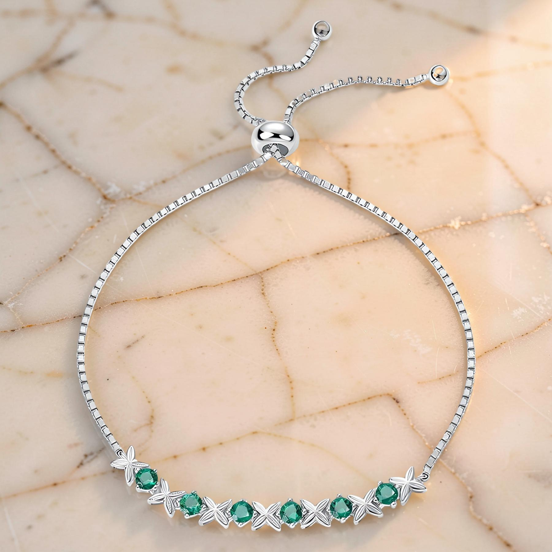 ATELIER-TIBET – Bracelet Émeraude – Grâce Florale, Argent
