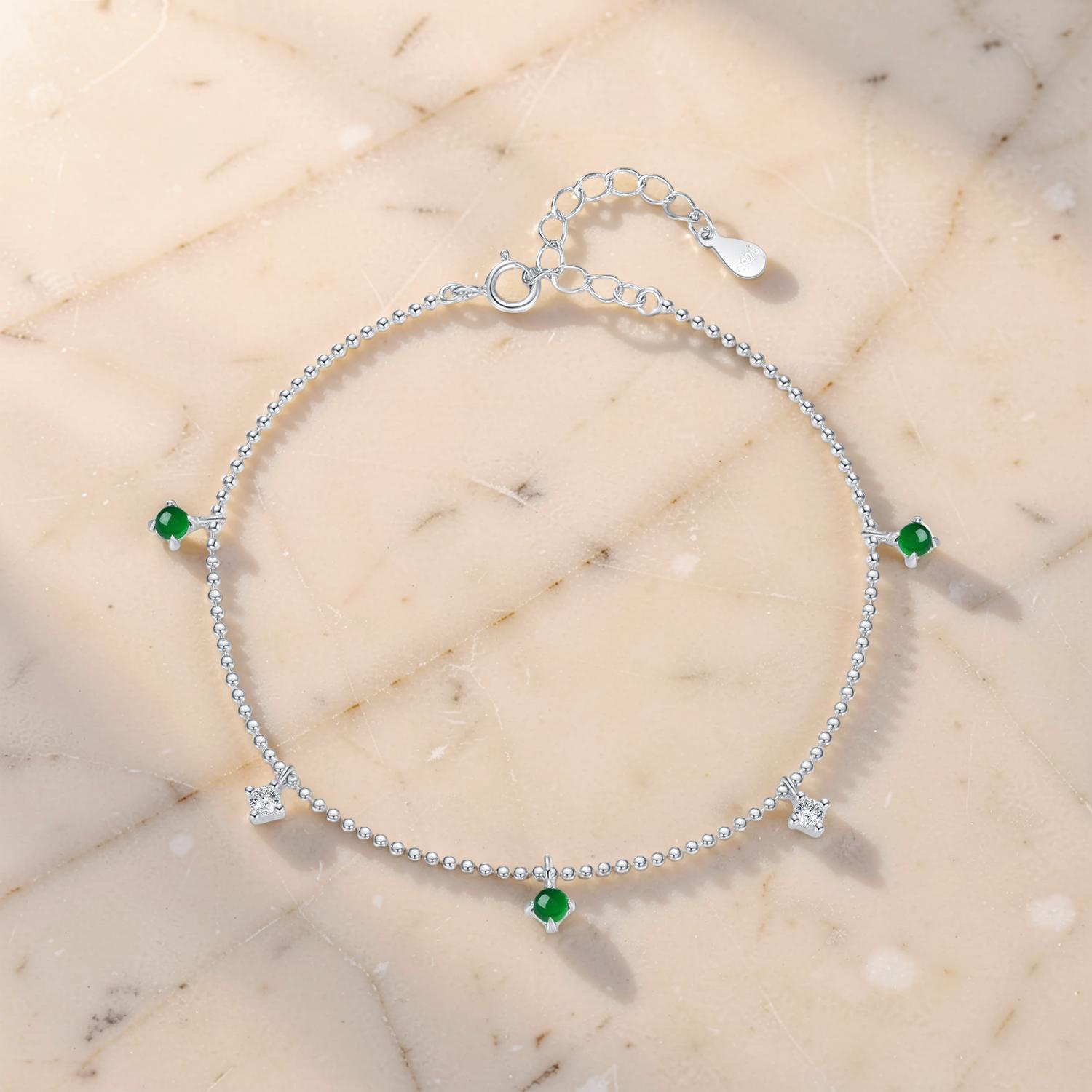 ATELIER-TIBET – Bracelet Émeraude  – Rosée Lumineuse, Argent 925