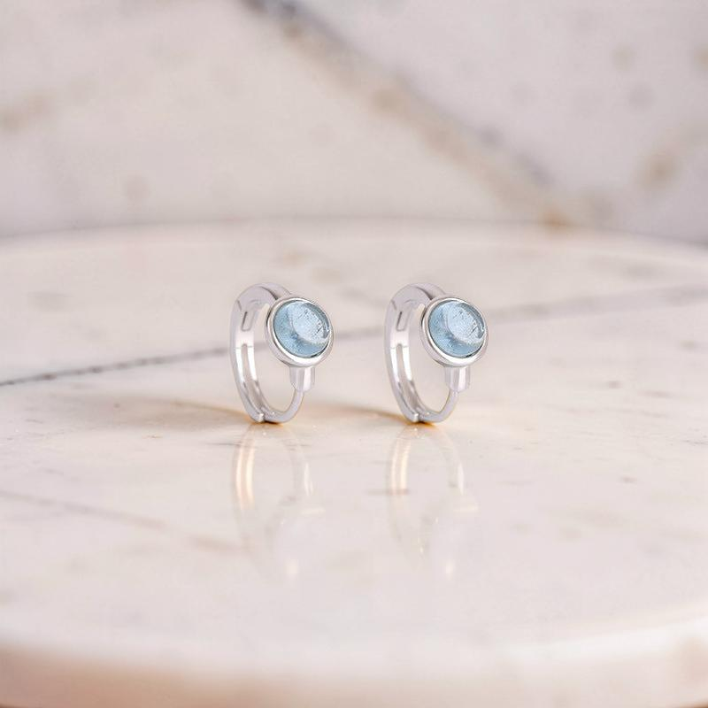 ATELIER-TIBET – Boucles d'oreilles Aigue marine – Lumière Marine, Argent
