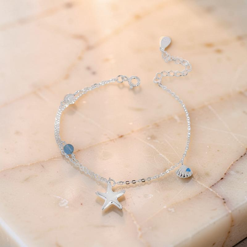 ATELIER-TIBET – Bracelet Aigue-marine et Perle – Étoile des Mers, Argent S925
