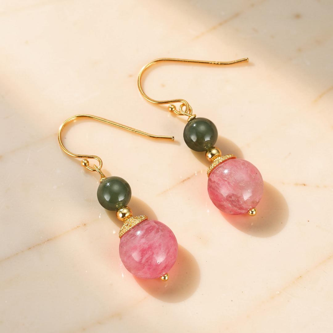 ATELIER-TIBET – Boucles d’Oreilles Rhodonite et Jade – Duo Bien-Être