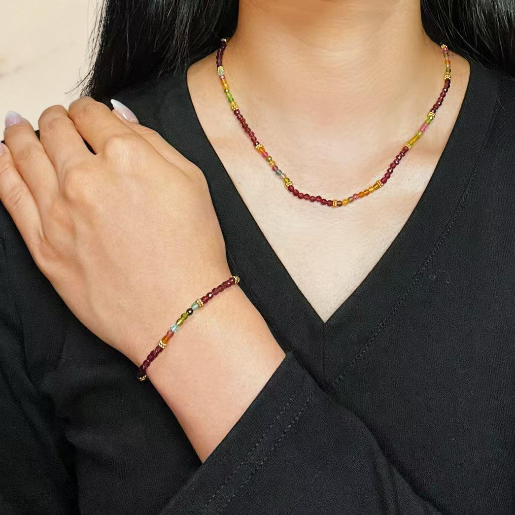 ATELIER-TIBET – Bracelet Grenat et Tourmaline – Équilibre Chromatique, Argent Plaqué Or