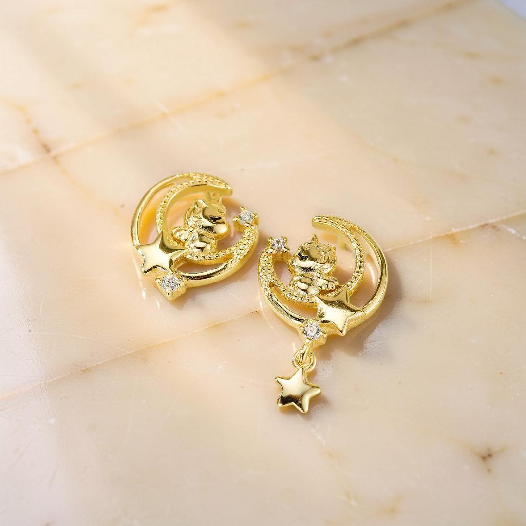 ATELIER-TIBET – Boucles d’oreilles Cheval – Rêve Étoilé, Argent Plaqué Or