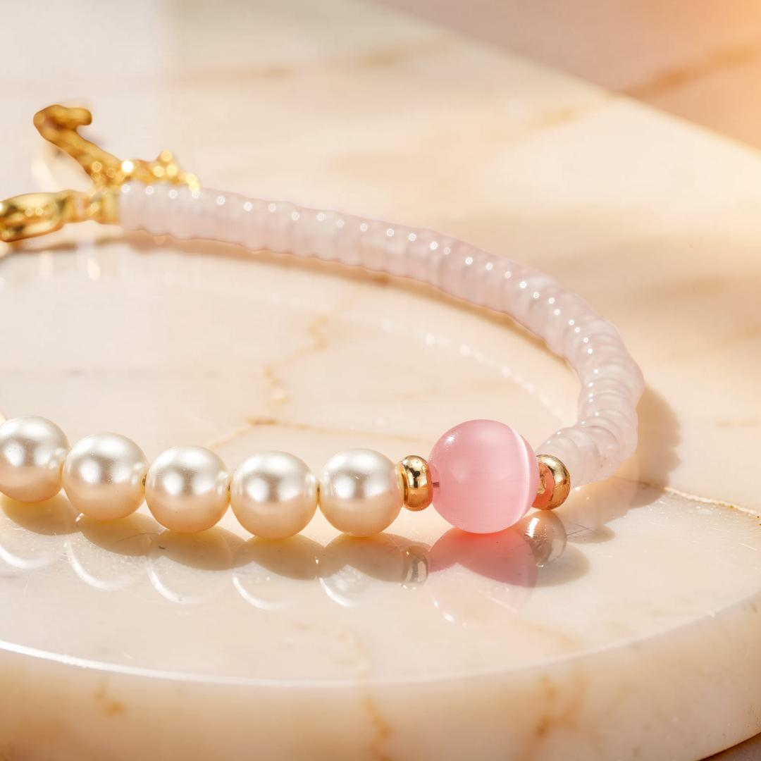 ATELIER-TIBET – Bracelet Quartz Rose et Perles – Douceur Féline