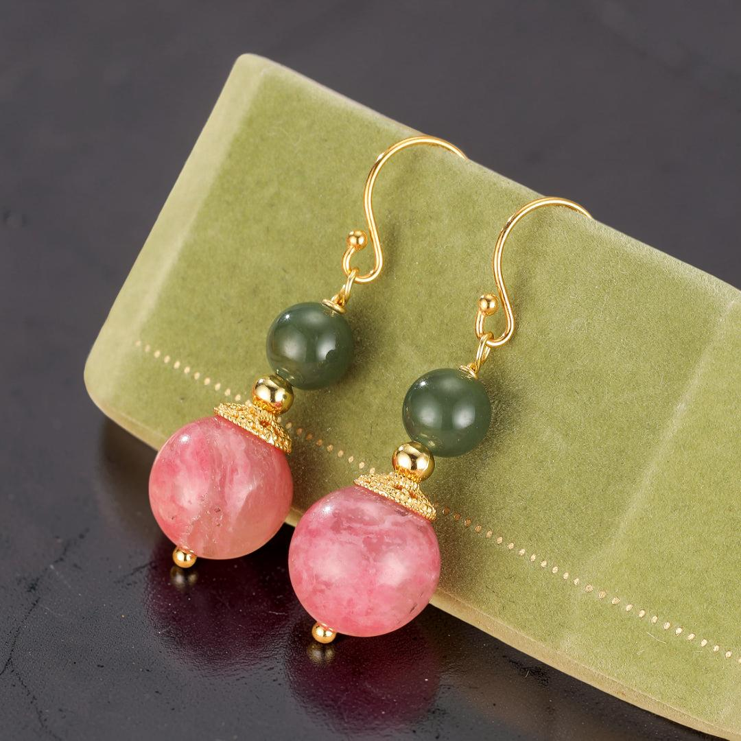 ATELIER-TIBET – Boucles d’Oreilles Rhodonite et Jade – Duo Bien-Être