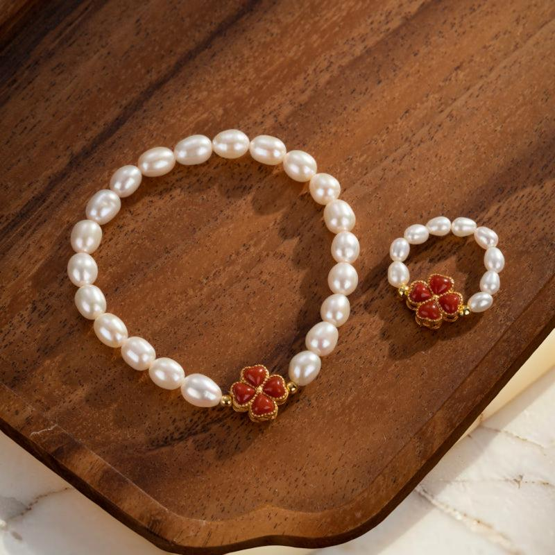 ATELIER-TIBET – Bracelet Perle – Trèfle Charmant, Argent Plaqué Or