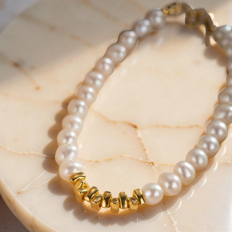 ATELIER-TIBET – Bracelet Perle – Éclat Pur, Argent Plaqué Or