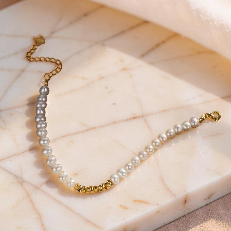 ATELIER-TIBET – Bracelet Perle – Éclat Pur, Argent Plaqué Or