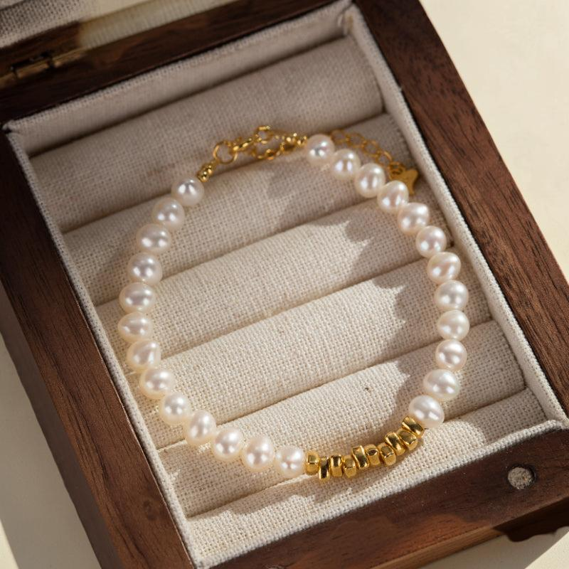 ATELIER-TIBET – Bracelet Perle – Éclat Pur, Argent Plaqué Or