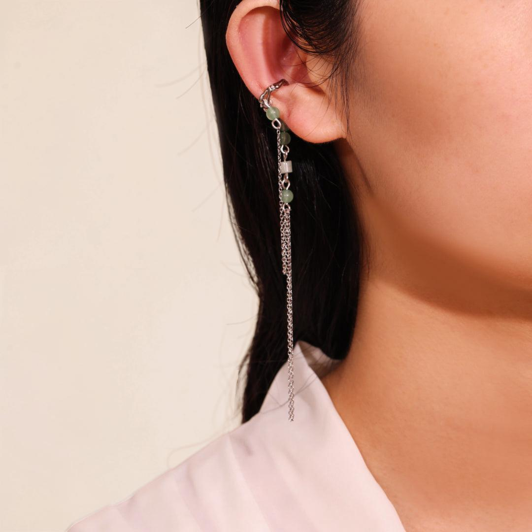 ATELIER-TIBET – Boucle d'Oreille Aventurine – Force du Bambou, Argent