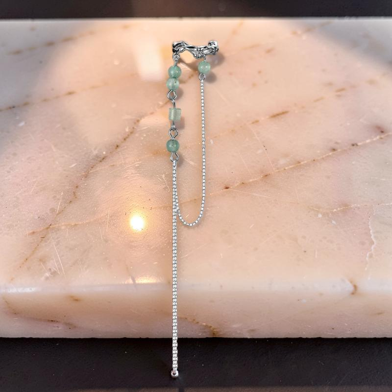 ATELIER-TIBET – Boucle d'Oreille Aventurine – Force du Bambou, Argent