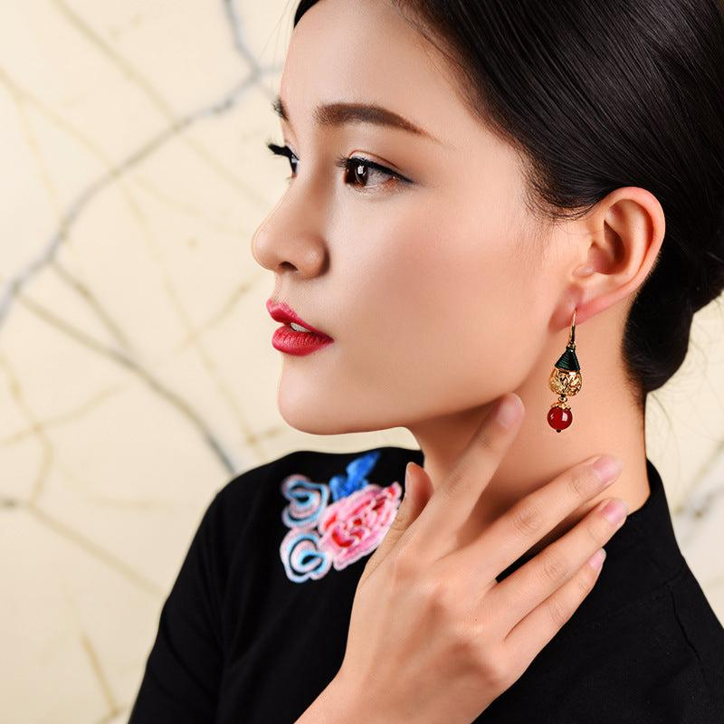 ATELIER-TIBET – Boucles d'Oreilles Agate – Force Sereine, Plaqué Or