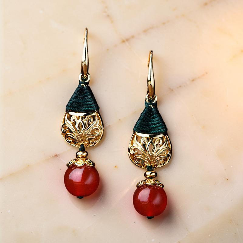ATELIER-TIBET – Boucles d'Oreilles Agate – Force Sereine, Plaqué Or