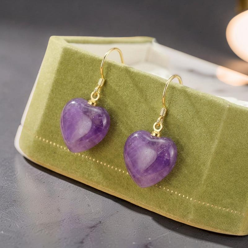 ATELIER-TIBET – Boucles d'Oreilles Améthyste – Amour Serein, Argent Plaqué Or