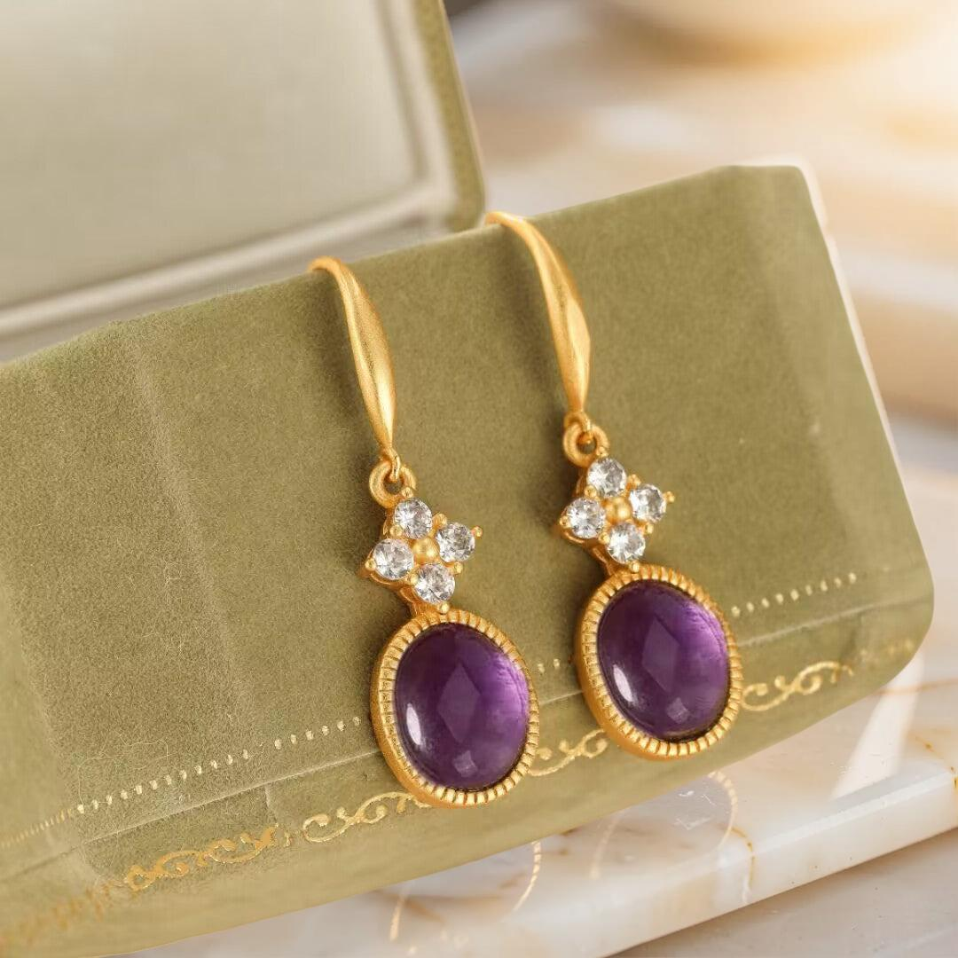 ATELIER-TIBET – Boucles d'Oreilles Améthyste – Rêve Byzantin, Argent Plaqué Or