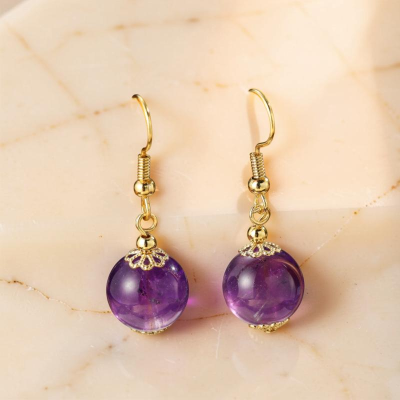 ATELIER-TIBET – Boucles d'Oreilles Améthyste – Sphère Lumineuse