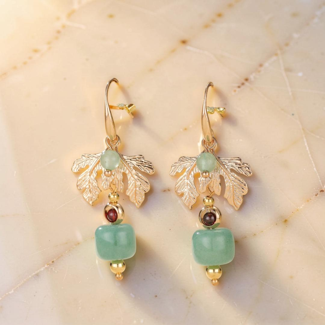 ATELIER-TIBET – Boucles d'Oreilles Aventurine –  Cœur Vert, Plaqué Or
