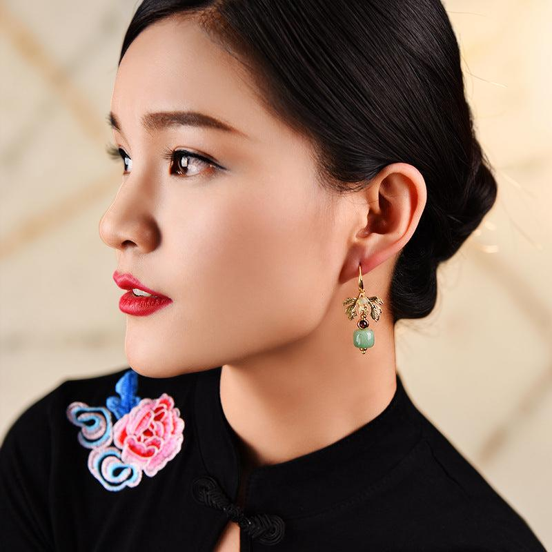 ATELIER-TIBET – Boucles d'Oreilles Aventurine –  Cœur Vert, Plaqué Or