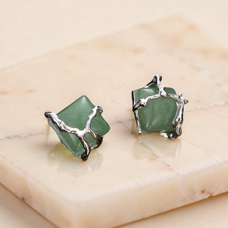 ATELIER-TIBET – Boucles d'Oreilles Aventurine – Fleur de Sérénité, Argent