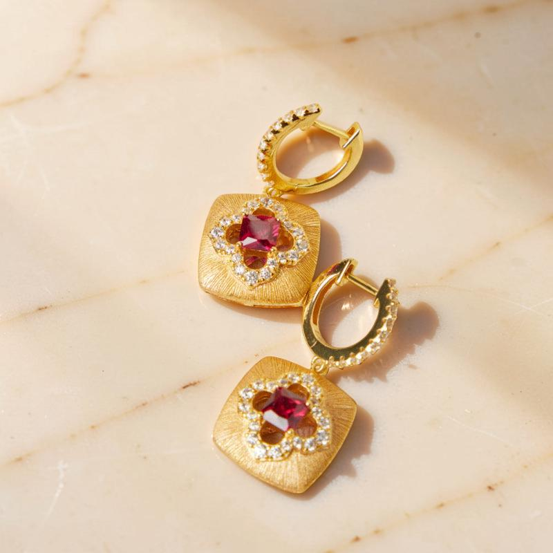 ATELIER-TIBET – Boucles d'Oreilles Cornaline – Chance Florale, Argent Plaqué Or