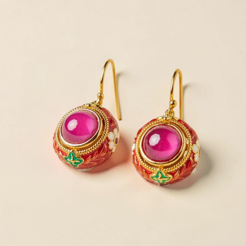 ATELIER-TIBET – Boucles d'Oreilles Cornaline – Énergie Florale, Argent Plaqué Or