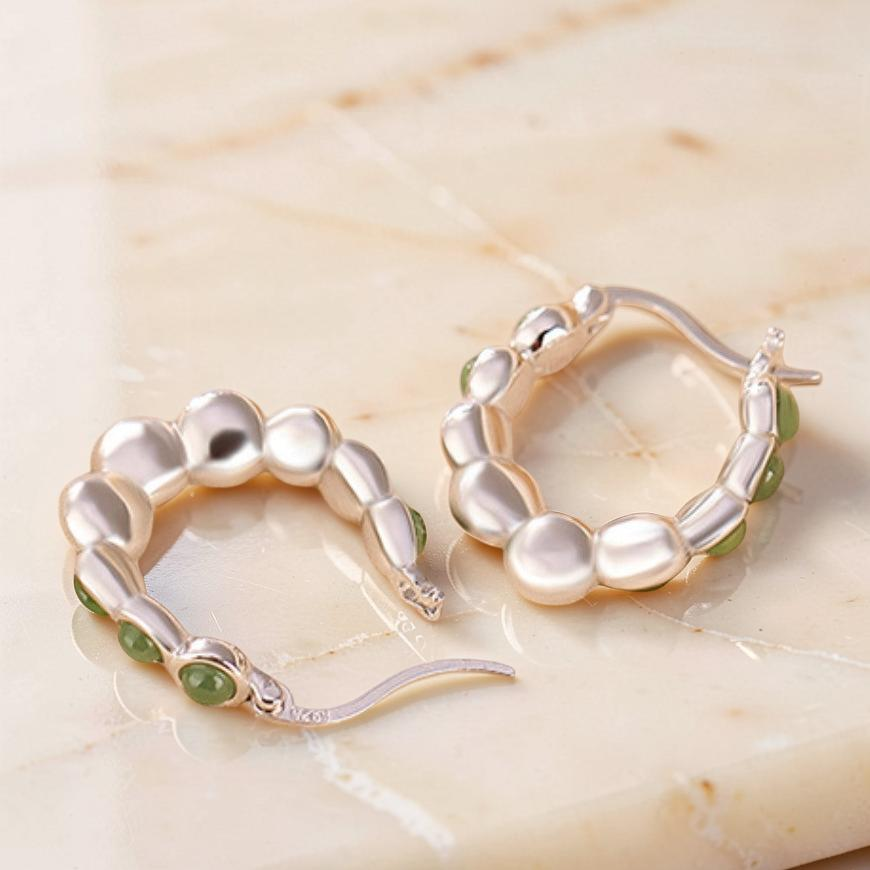ATELIER-TIBET – Boucles d'Oreilles Jade – Danse Verdoyante, Argent