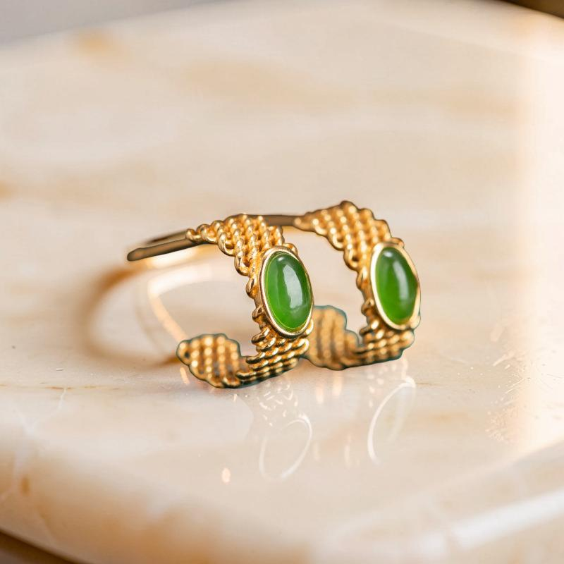 ATELIER-TIBET – Boucles d'Oreilles Jade – Élégance Raffinée, Argent Plaqué Or