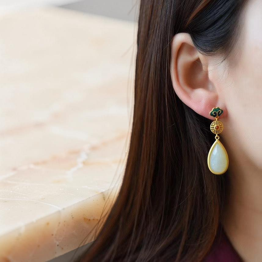 ATELIER-TIBET – Boucles d'Oreilles Jade – Goutte de Paradis
