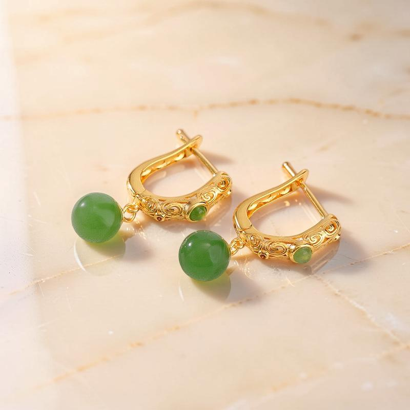 ATELIER-TIBET – Boucles d'Oreilles Jade – Jardin Impérial, Argent Plaqué Or