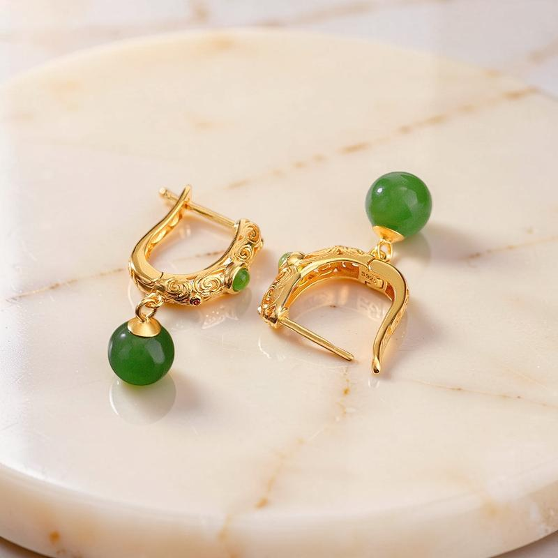 ATELIER-TIBET – Boucles d'Oreilles Jade – Jardin Impérial, Argent Plaqué Or