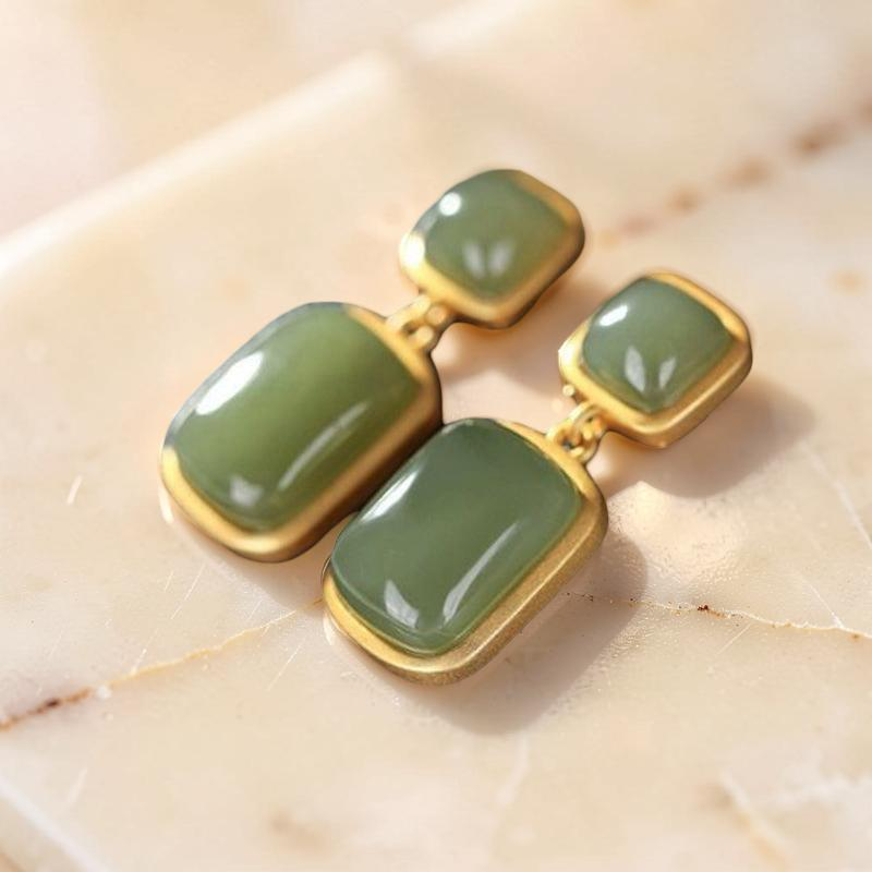 ATELIER-TIBET – Boucles d'Oreilles Jade – Pureté, Argent Plaqué Or