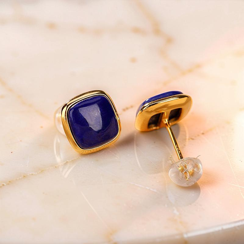 ATELIER-TIBET – Boucles d'Oreilles Lapis Lazuli – Confiance, Argent Plaqué Or