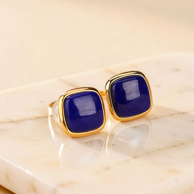 ATELIER-TIBET – Boucles d'Oreilles Lapis Lazuli – Confiance, Argent Plaqué Or