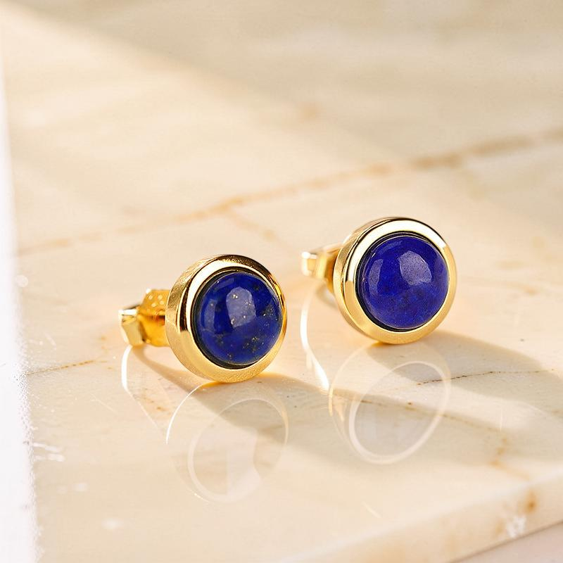 ATELIER-TIBET – Boucles d'Oreilles Lapis Lazuli – Énergie, Argent Plaqué Or