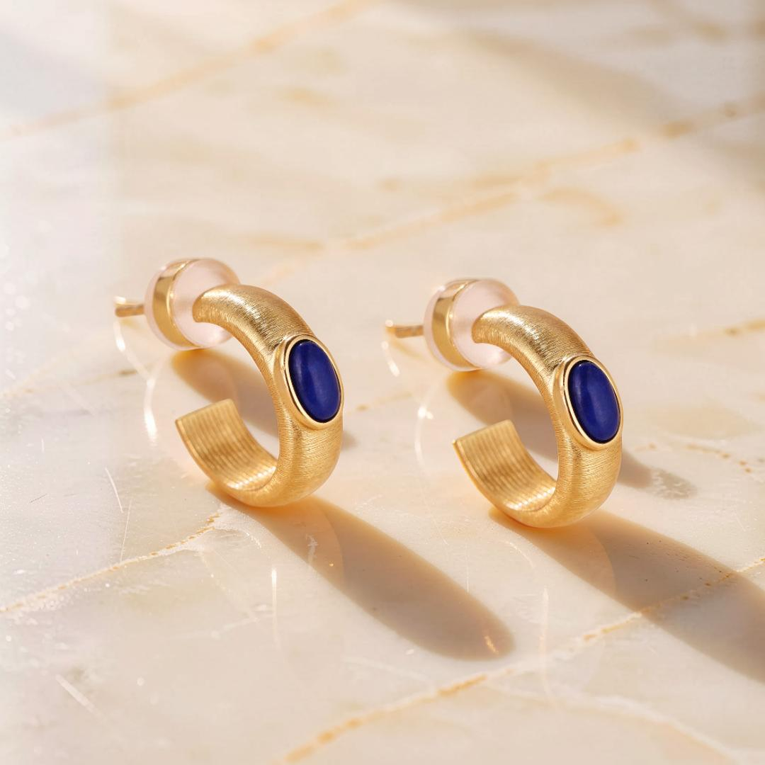 ATELIER-TIBET – Boucles d'Oreilles Lapis Lazuli – Secrets d'Étoile, Argent Plaqué Or