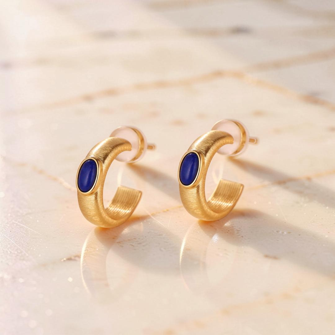 ATELIER-TIBET – Boucles d'Oreilles Lapis Lazuli – Secrets d'Étoile, Argent Plaqué Or