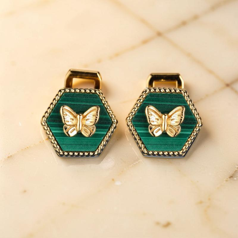 ATELIER-TIBET – Boucles d'Oreilles Malachite – Élégance Papillon,  Argent Plaqué Or