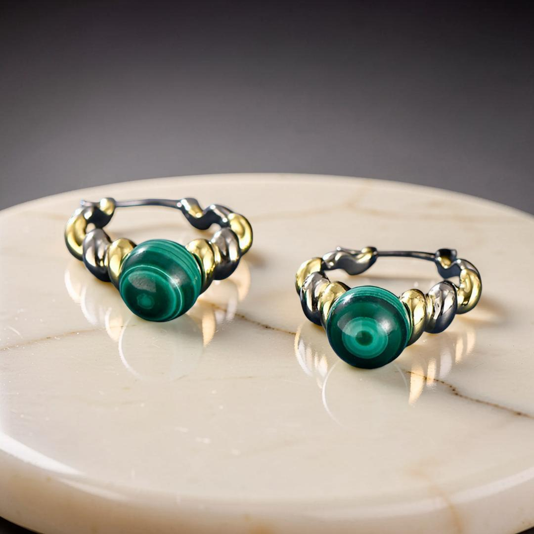 ATELIER-TIBET – Boucles d'Oreilles Malachite – Évolution, Argent 925