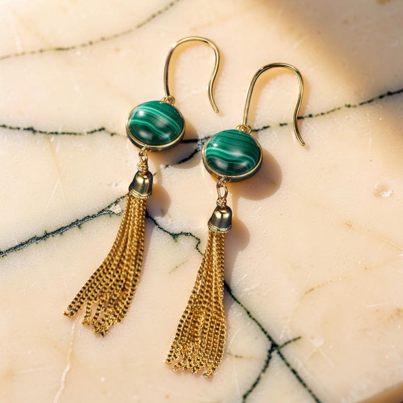 ATELIER-TIBET – Boucles d'Oreilles Malachite – Glamour, Argent Plaqué Or