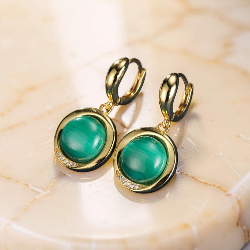 ATELIER-TIBET – Boucles d'Oreilles Malachite – Harmonie Verte, Argent Plaqué Or